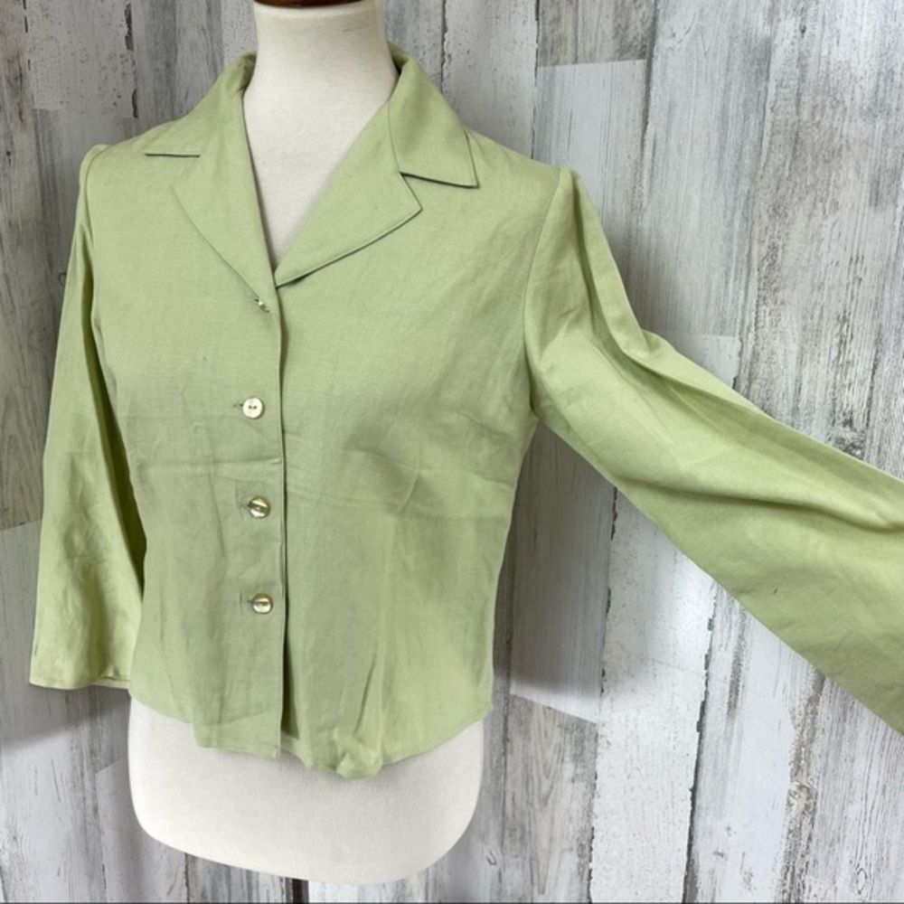 Talbots Women's Green Linen Blend Button Up 3/4 Sleeve Shirt Top Blouse Sz 4